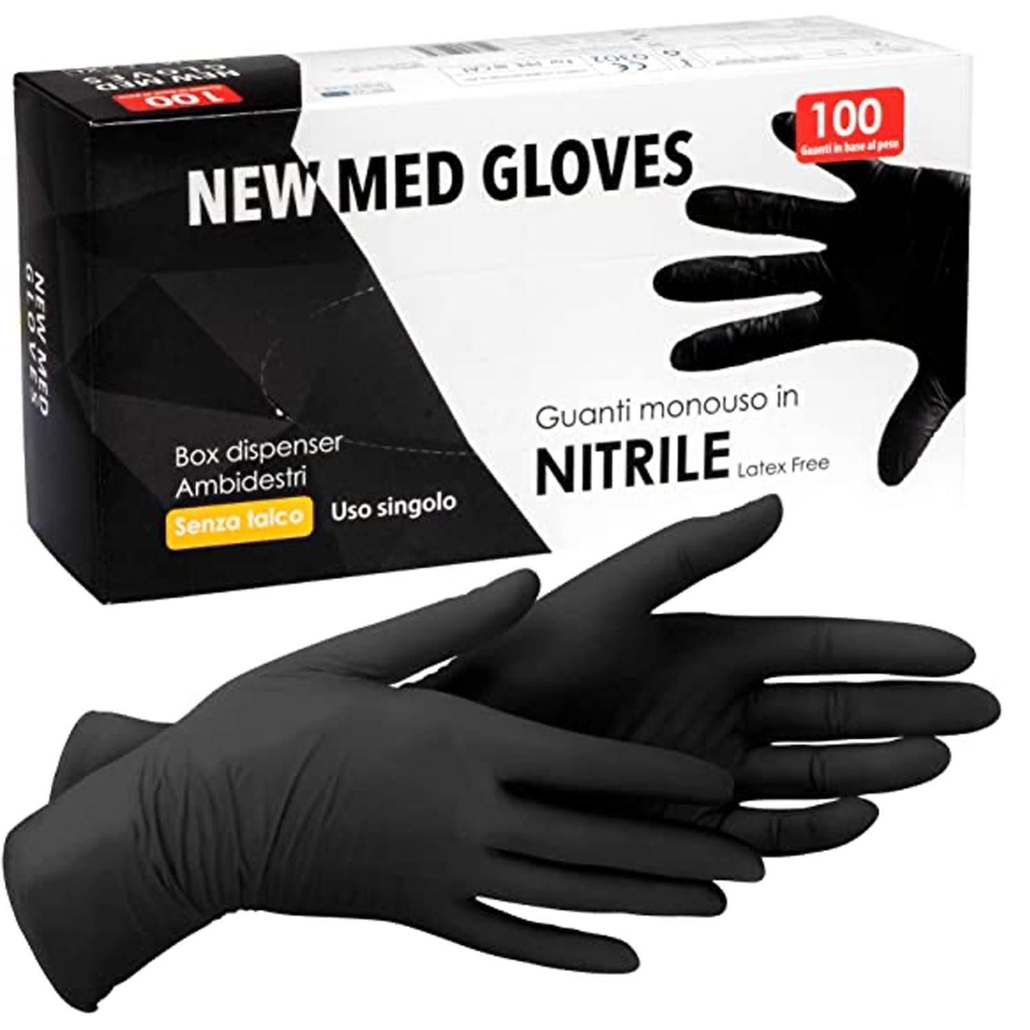 Guanti in Nitrile Nero senza polvere New Med Basic 100 pz Tg XL